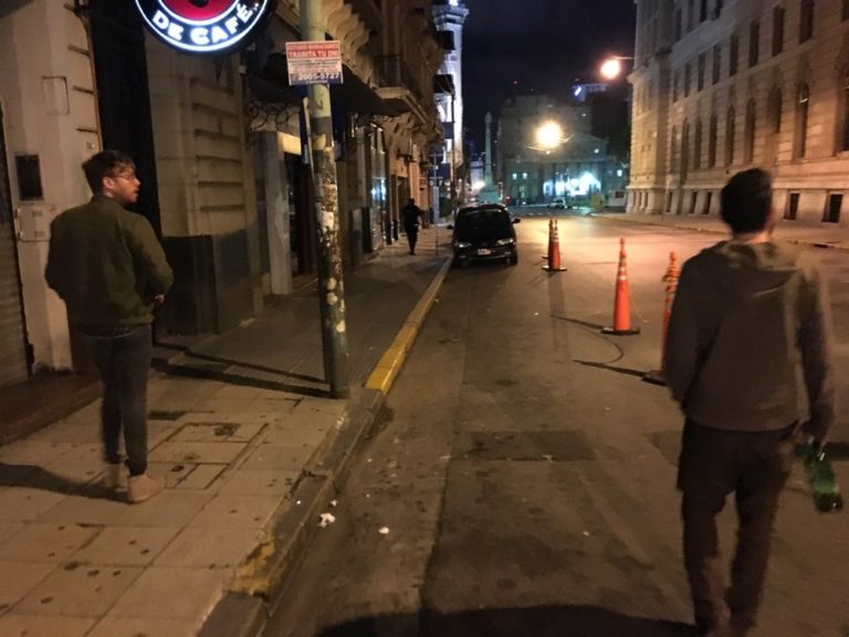 Nate (right), Ben, and I walk home drunkenly after a rooftop asado – Photo by a wasted Will Spencer