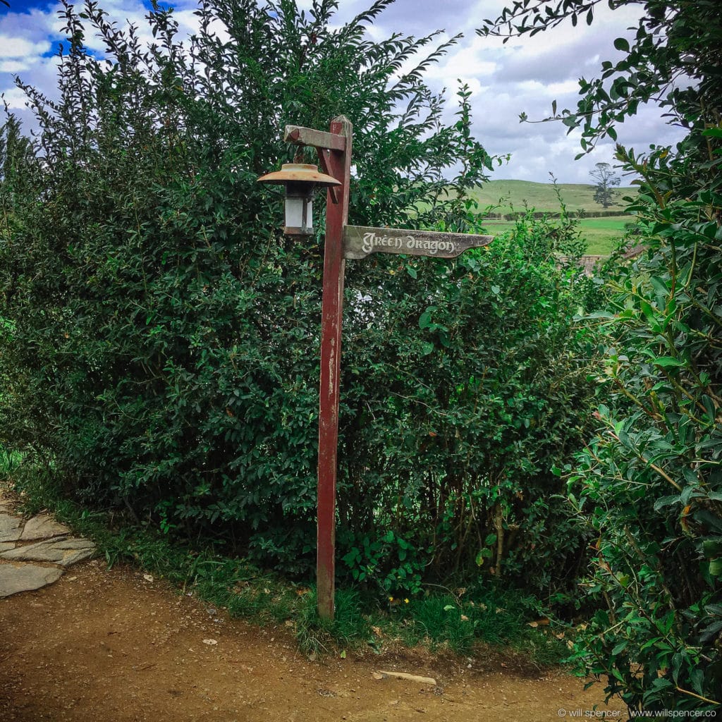 The Green Dragon sign in Hobbit, New Zealand.