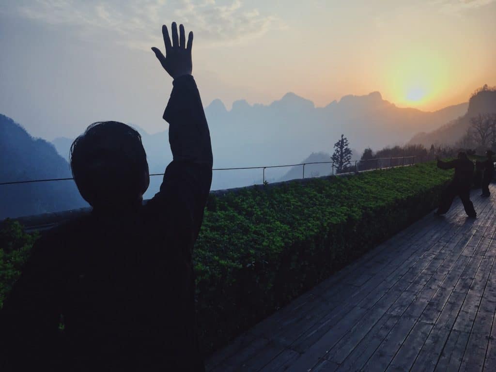 Sunrise meditation on Wudangshan Mountain in China.