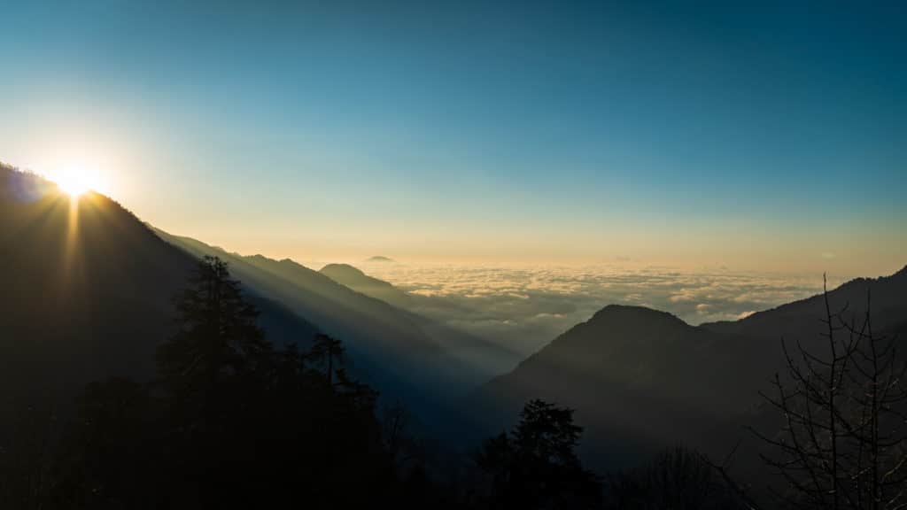 Sunrise from camp Dzongri, in the Sikkim Himalayas.